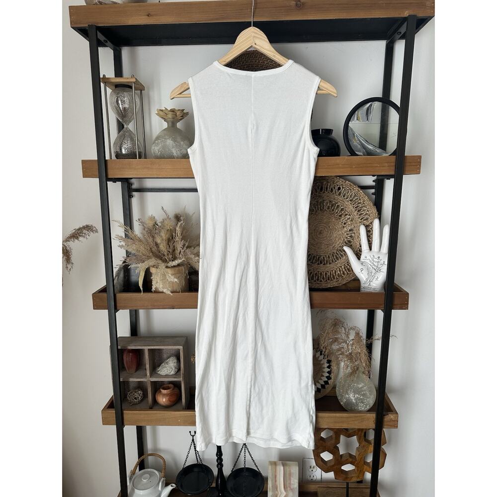 Vintage 90’s Newport News Size Medium 100% Cotton Ruched White Midi Dress - Picture 3 of 4